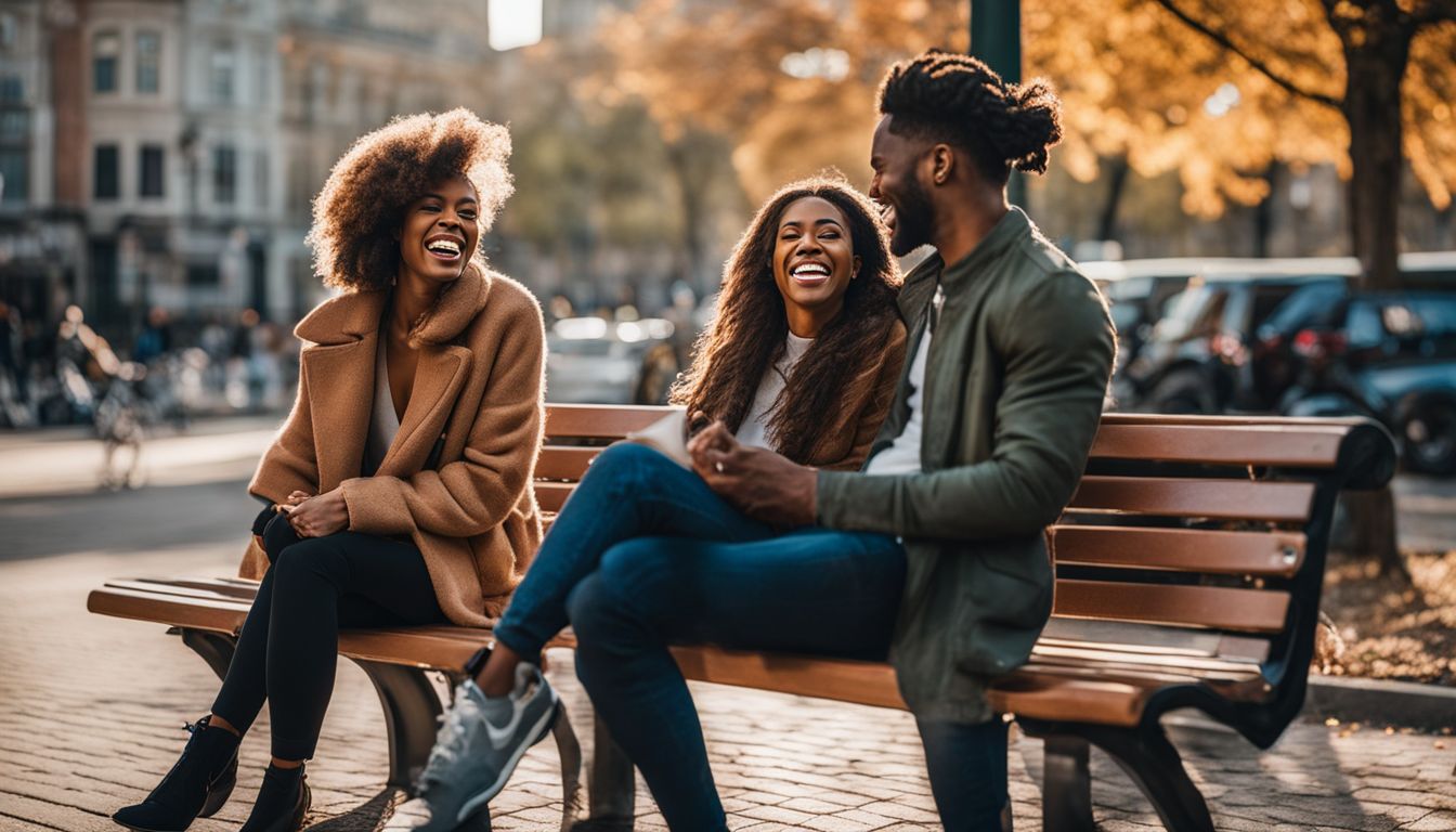 A couple enjoying each other's company on a park bench.